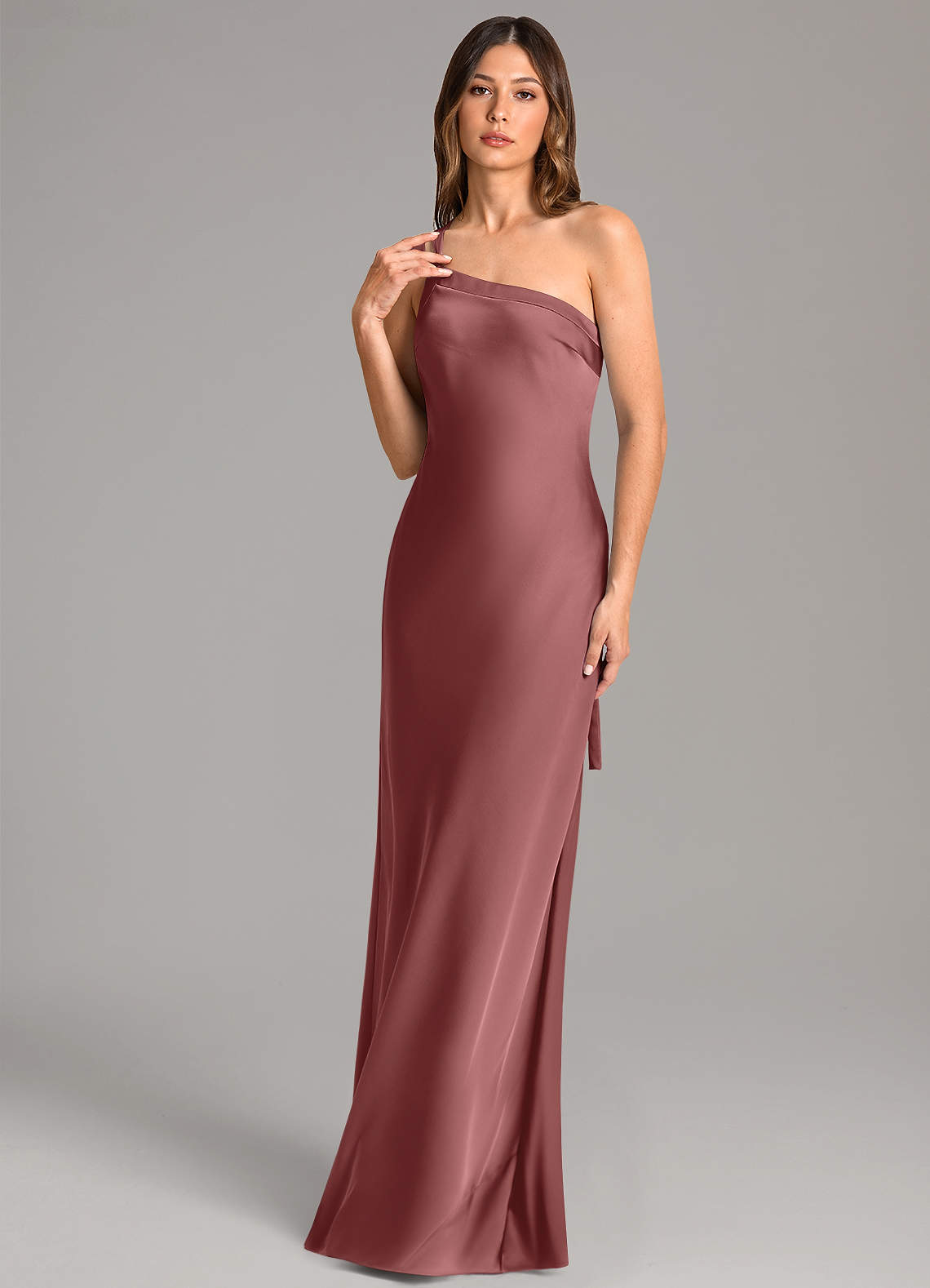 Azazie Monroe Bridesmaid Dresses Amethyst Mermaid One Shoulder Stretch Satin Dress image1