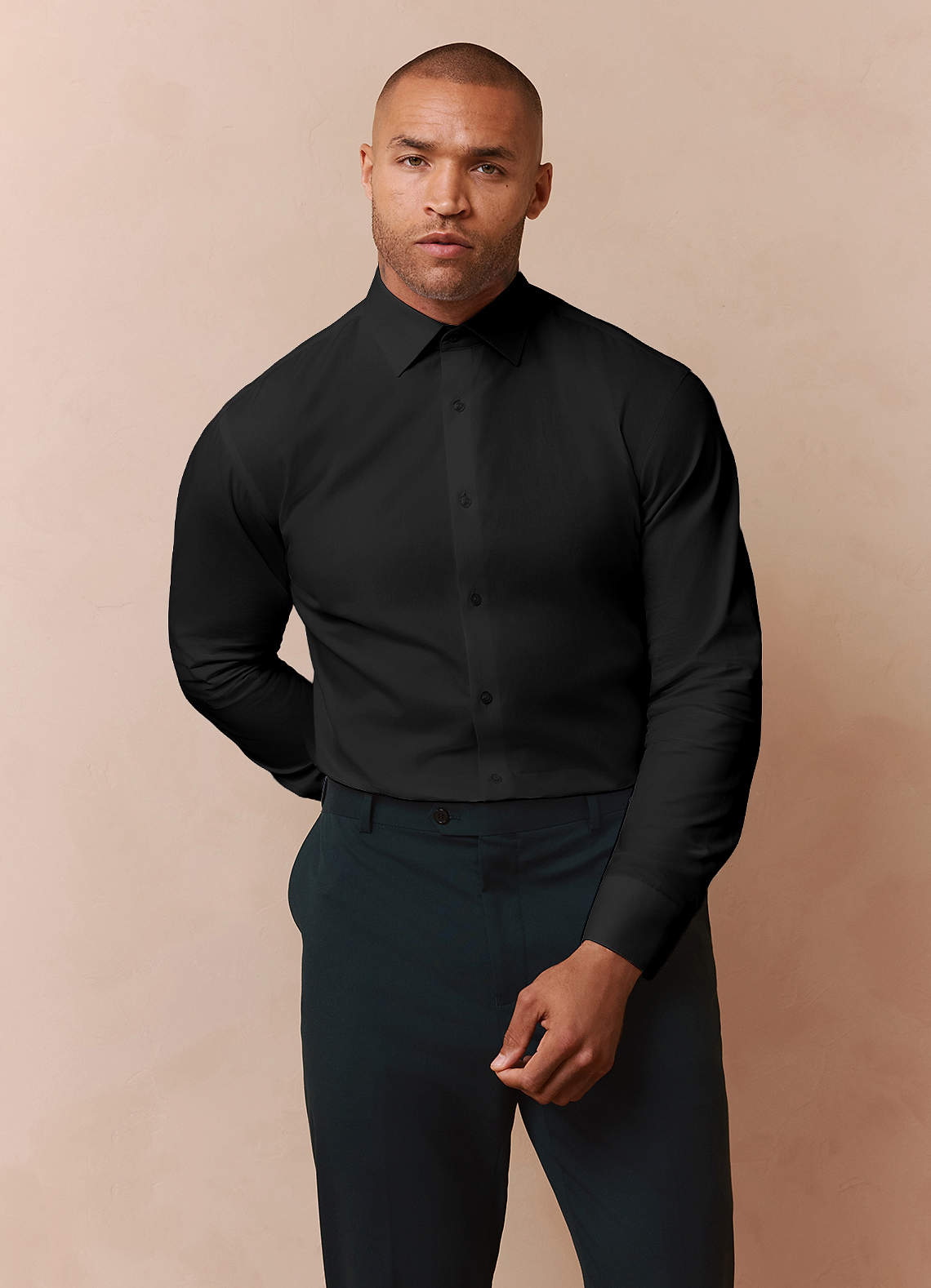 front Jermyn 검은색 100% 면 논아이언 드레스 셔츠