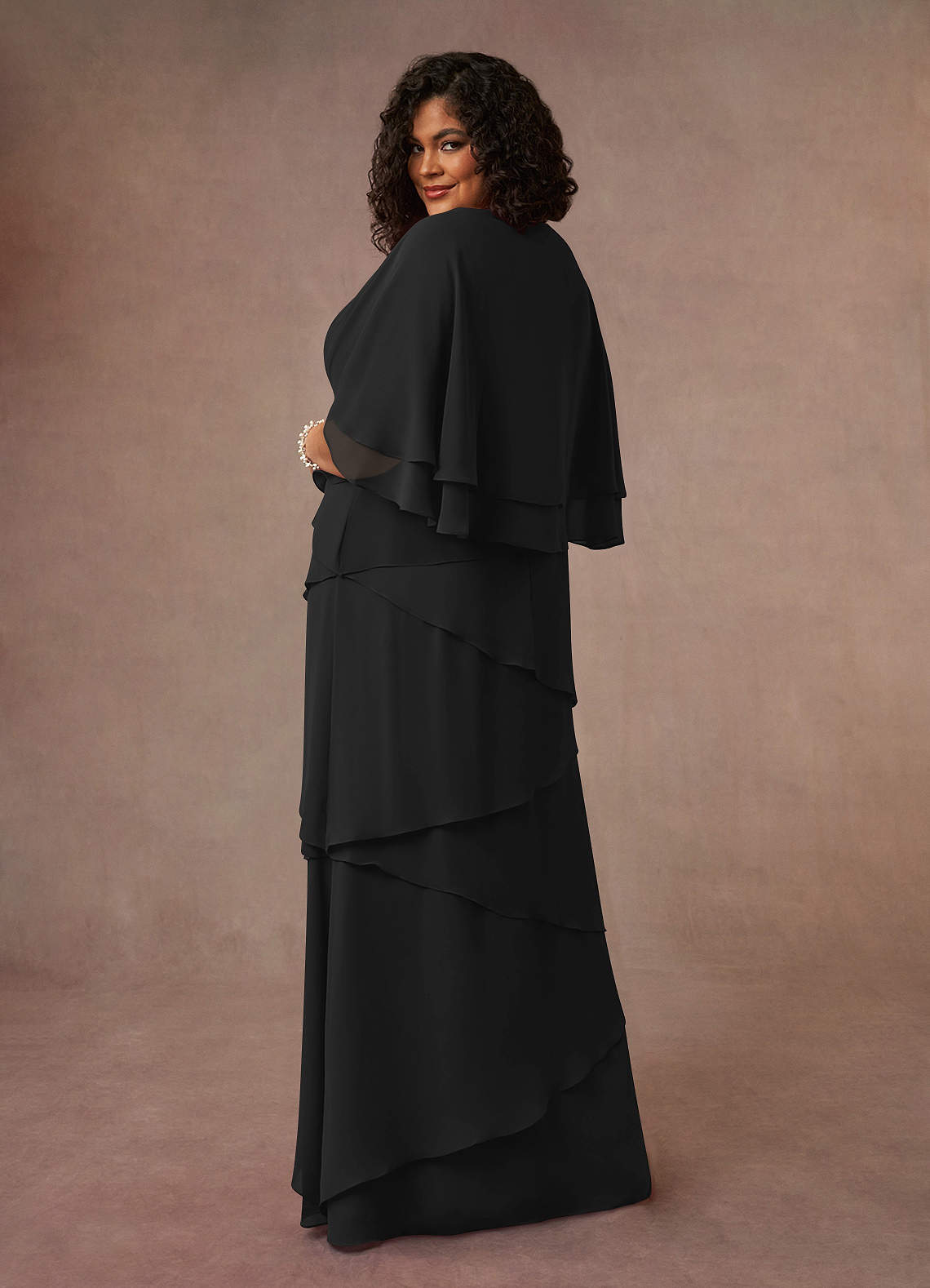 Azazie OHara Mother of the Bride Dresses Black A-Line V-Neck Chiffon Dress image1
