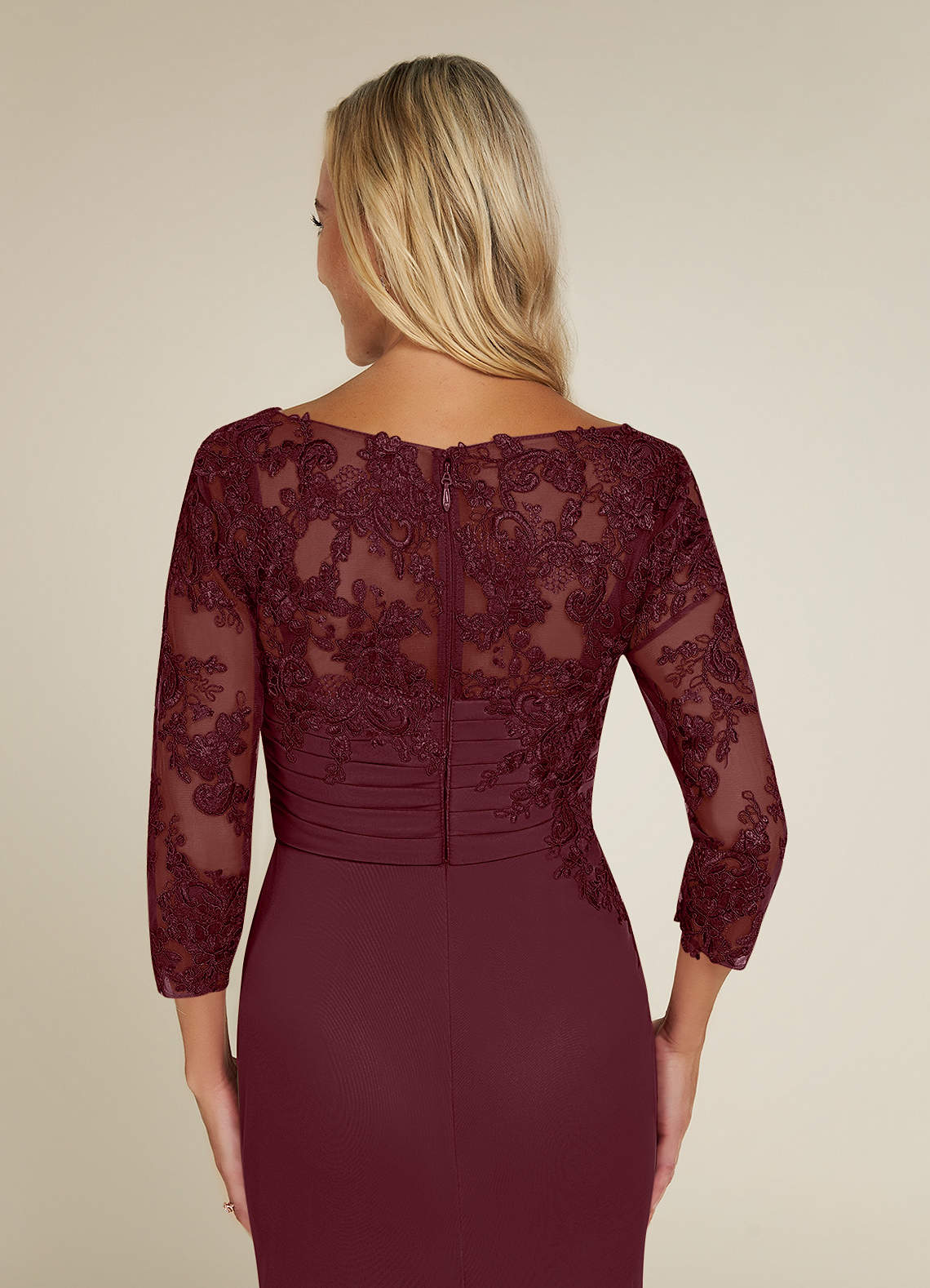 Azazie Alisondra Mother of the Bride Dresses Cabernet Sheath Scoop Lace Lace Dress image5