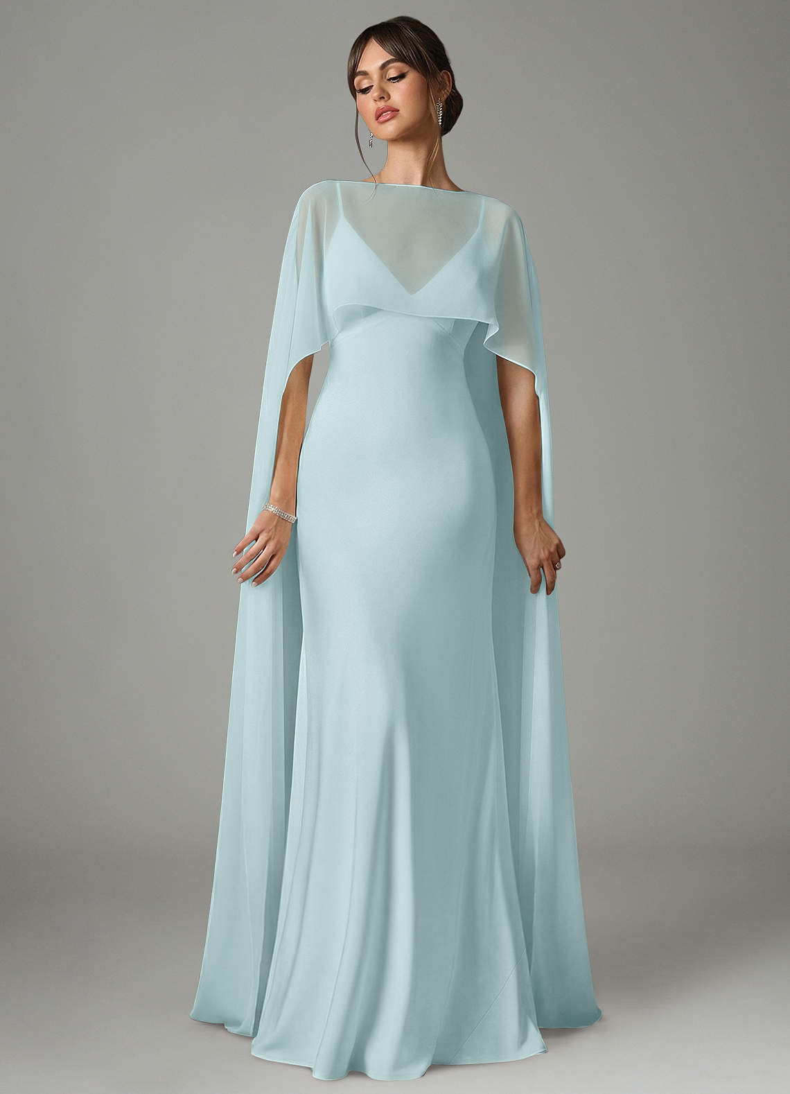 mist bridesmaid dress Mist Bridesmaid Dress A-Line Spaghetti Straps Cowl Back Floor Length Chiffon Bridesmaid Dresses with Split and Belt main image 0
