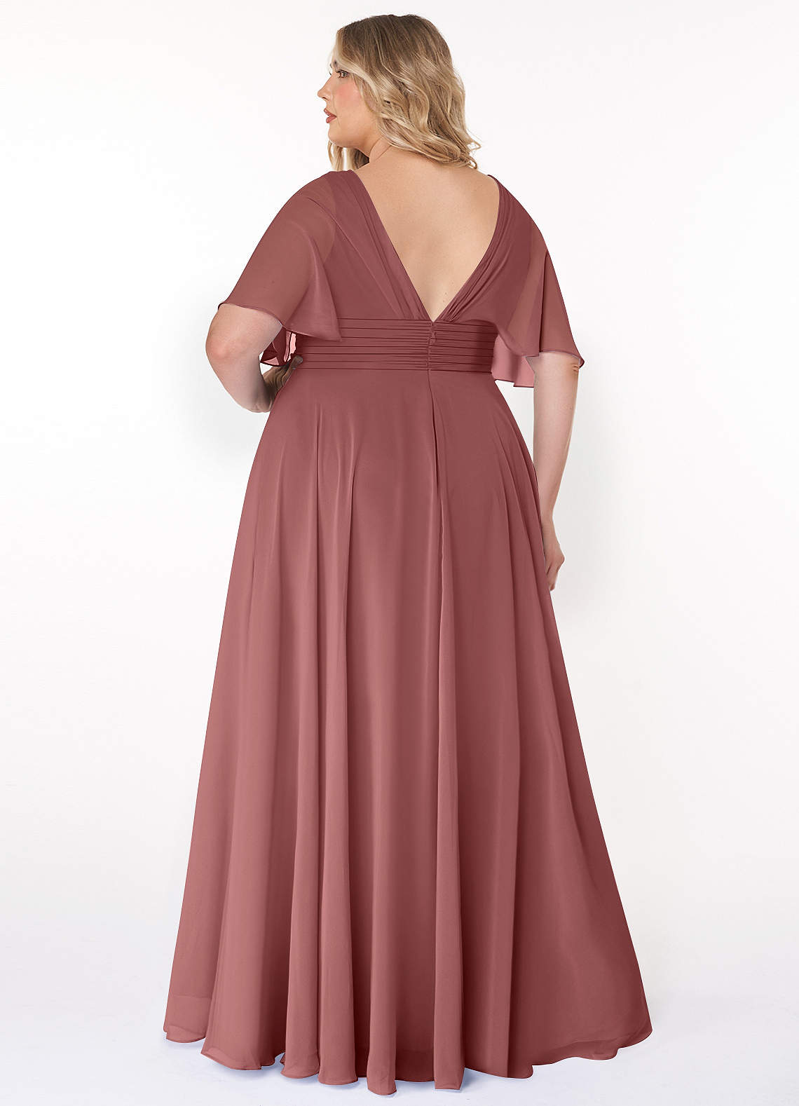 Azazie Pamela Prova i vestiti a casa Abito A-Line in Chiffon con Scollo a V a Pieghe Blu Polveroso image6