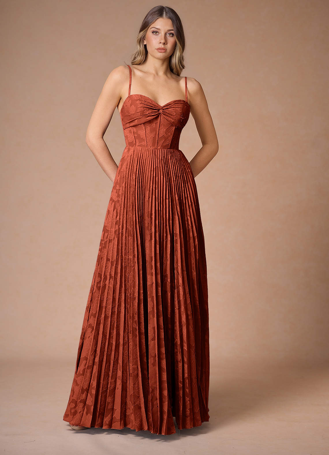 Akiko Auburn Pleated Maxi Dress | Azazie