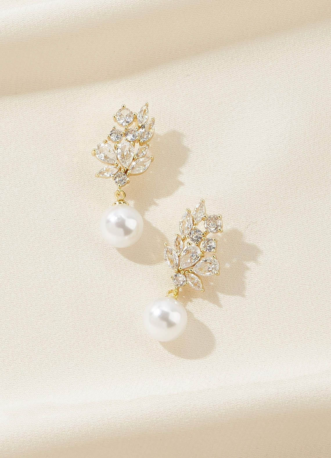 front Crystal Foliage and Pearl Dangle Earrings