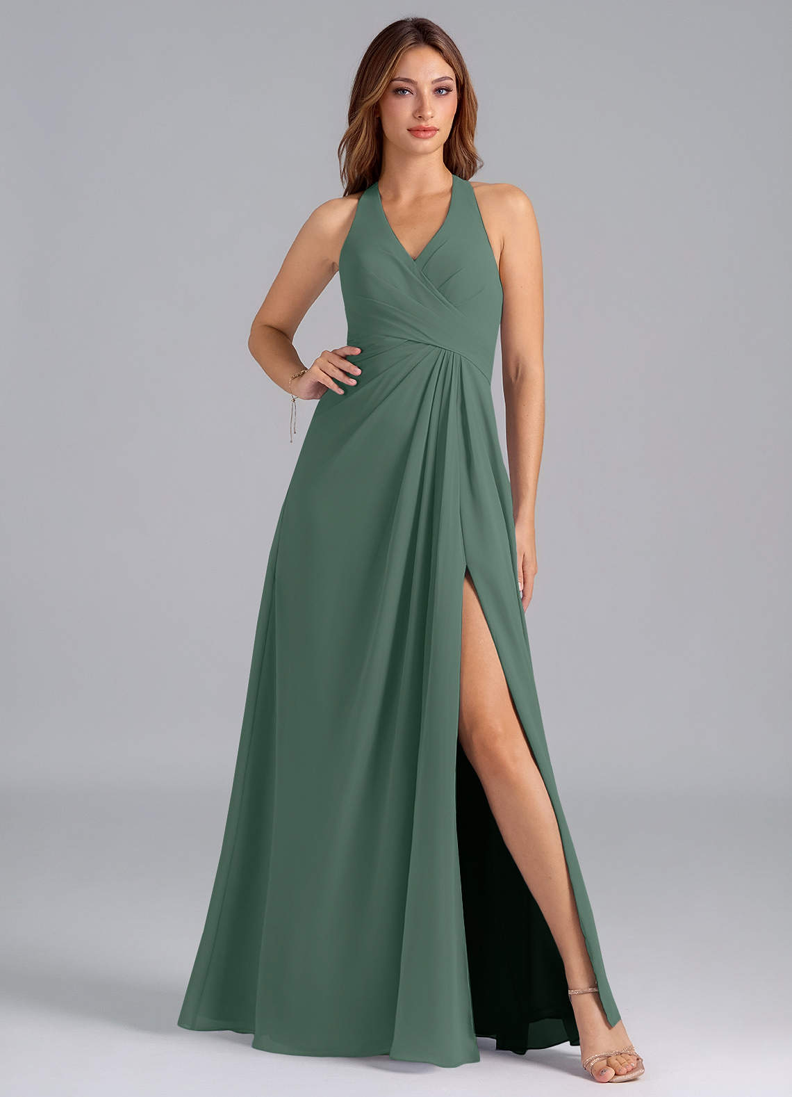 Azazie Dorota Bridesmaid Dresses Sea Moss A-Line Pleated Chiffon Dress image1