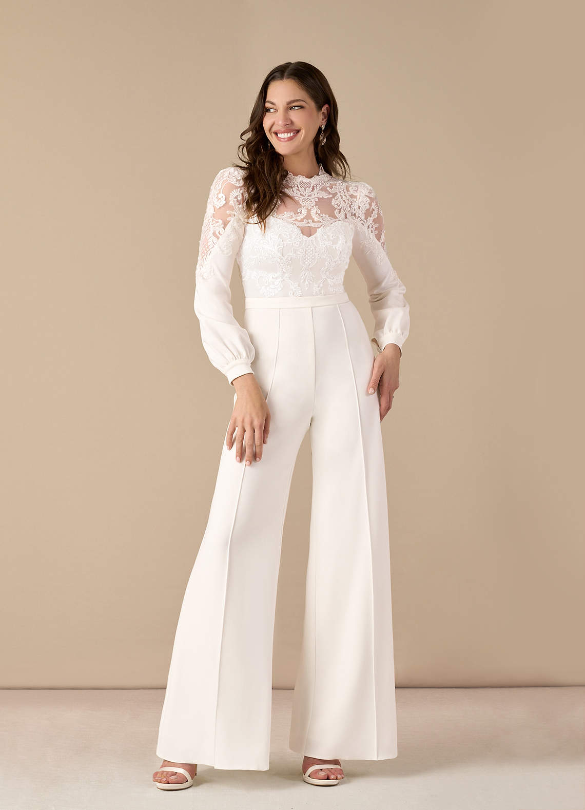 Azazie Cici Diamond White Pant Styles High Neck Sequins Stretch