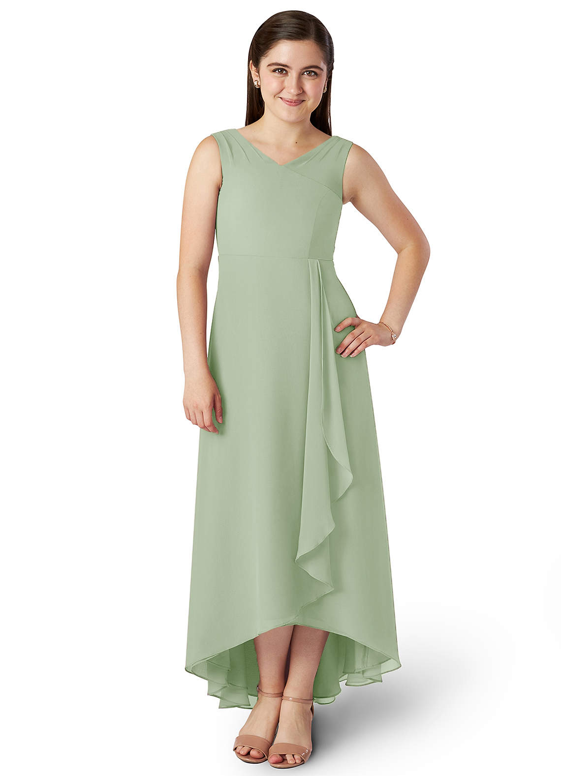 Azazie Odelia A-Line Pleated Chiffon Asymmetrical Junior Bridesmaid Dress image1