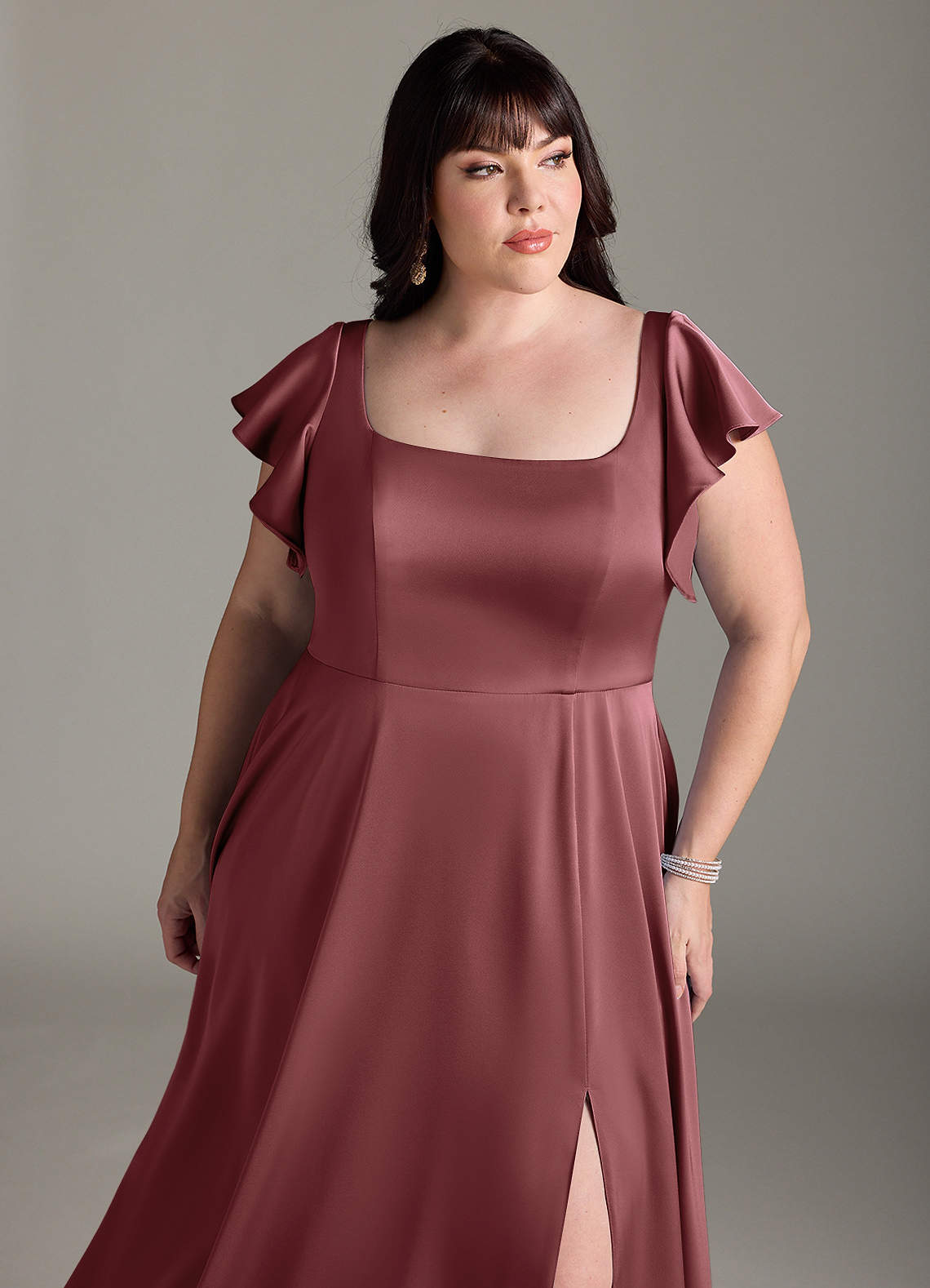 Azazie Bondi Bridesmaid Dresses Amethyst A-Line Bow Stretch Satin Dress image10