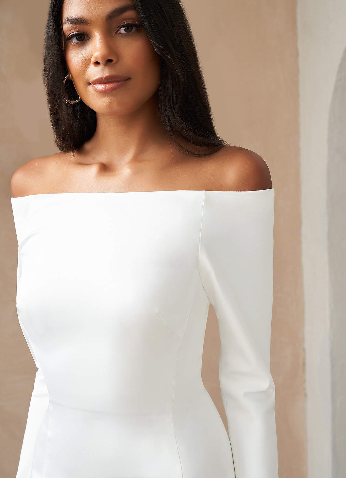Azazie Marlin Wedding Dresses Diamond White Mermaid Off the Shoulder Satin Dress image5