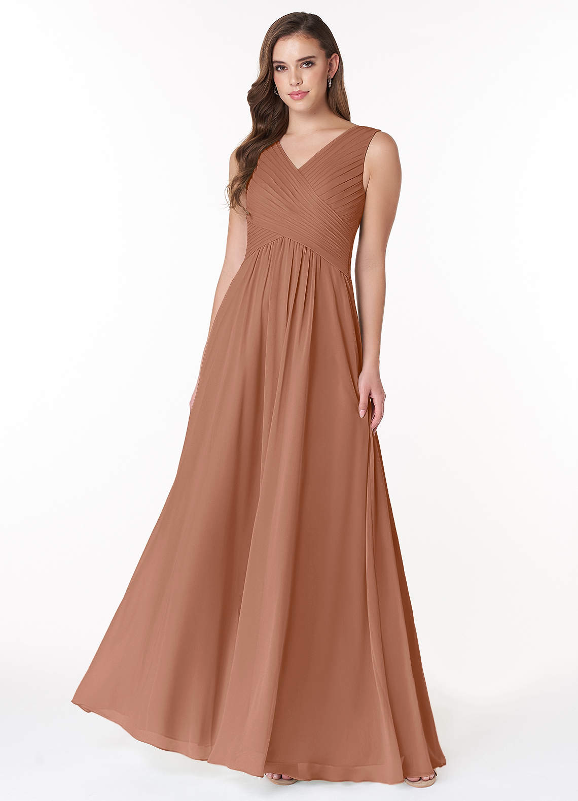 Azazie Flora Bridesmaid Dresses Bronzer A-Line Pleated Chiffon Dress image1