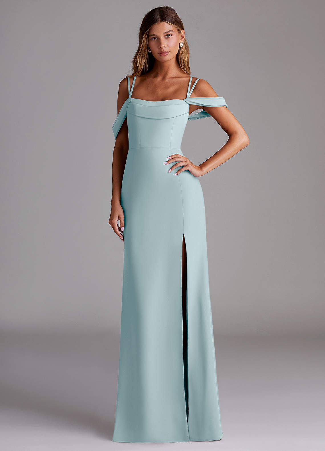 Azazie Callan Robes de demoiselle d'honneur Robe Sirène Convertible en Mousseline de soie Plissée Verre De Mer image1
