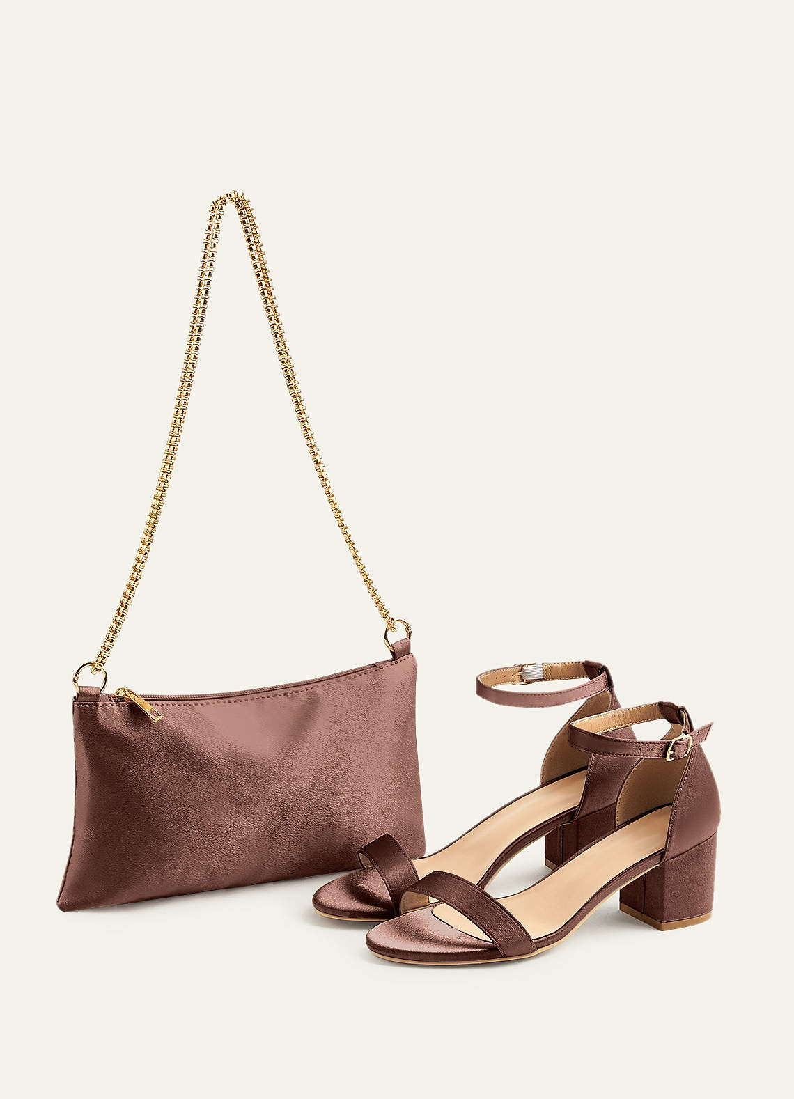 front Matching Color Metallic Satin Adjustable Shoulder Bag