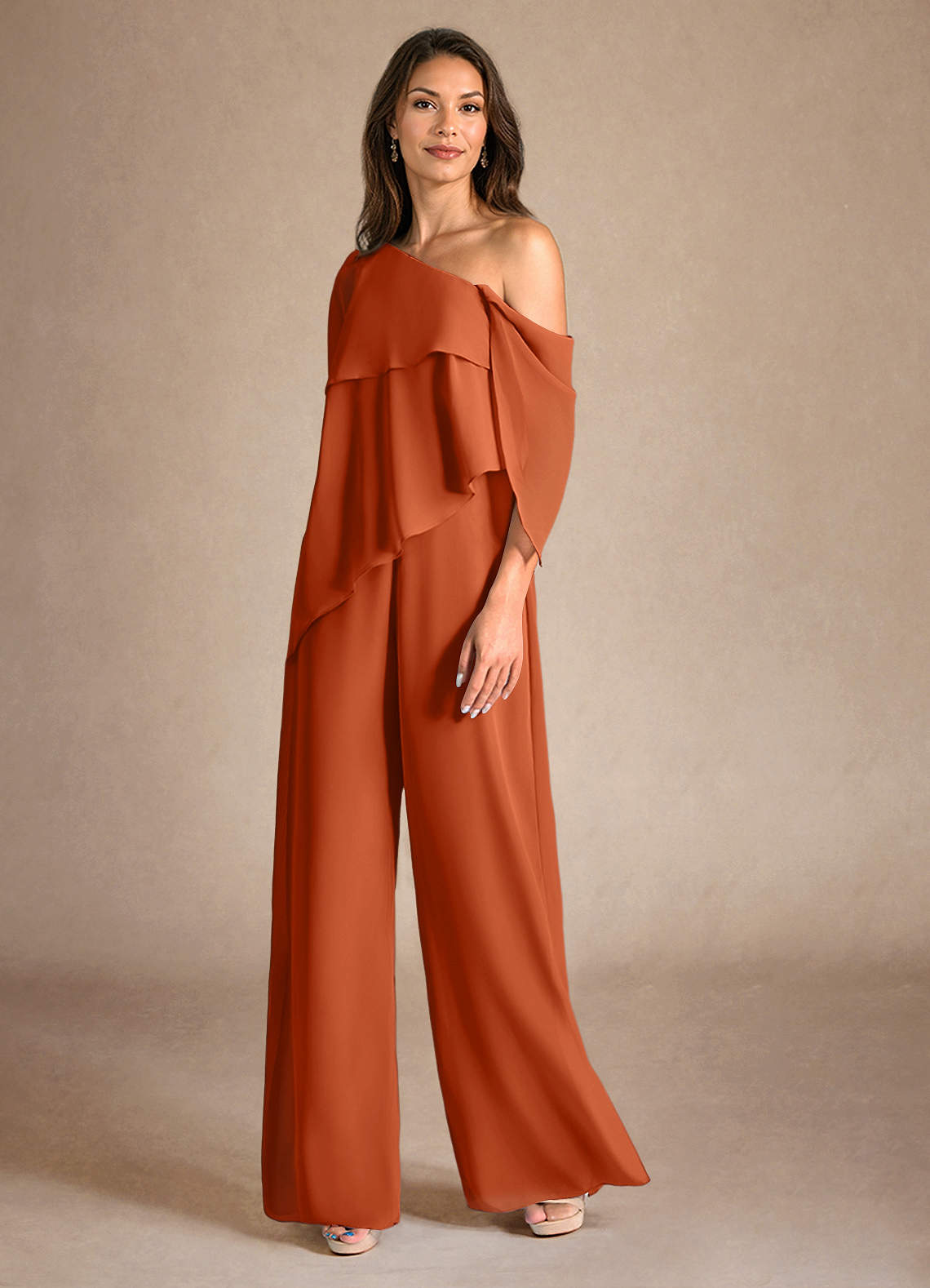 Azazie Halima vestidos de madre de la novia Vestido de Naranja Quemada de Gasa de Mono/Traje de pantalón con Corte Lateral image1