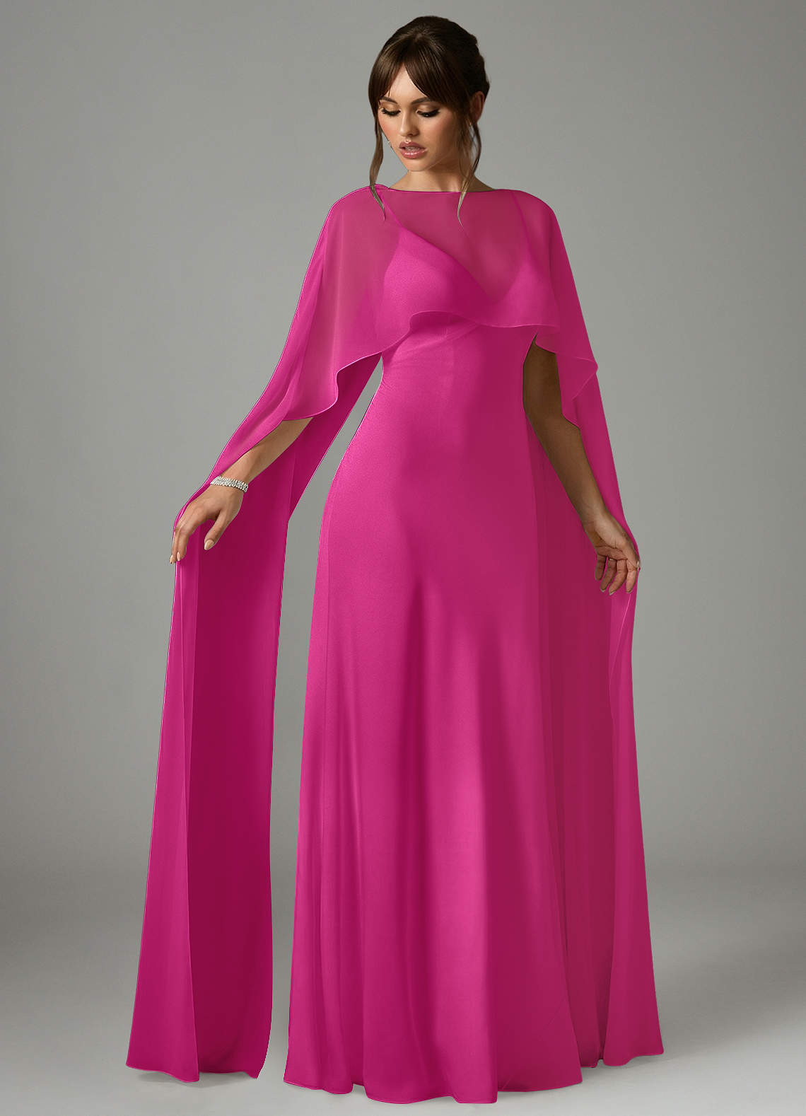 Azazie Stefania Vestidos de madrinha de casamento Vestido Fúcsia de Cetim elástico de Linha A image2