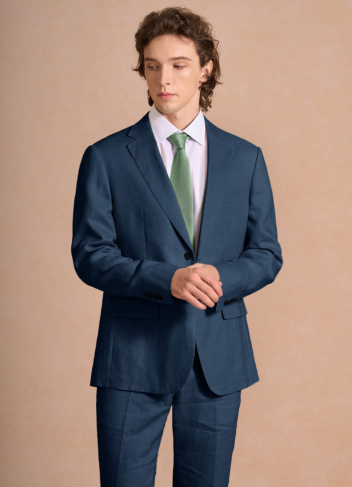 front Harrison Azul Marino Oscuro Chaqueta de traje 100% lino