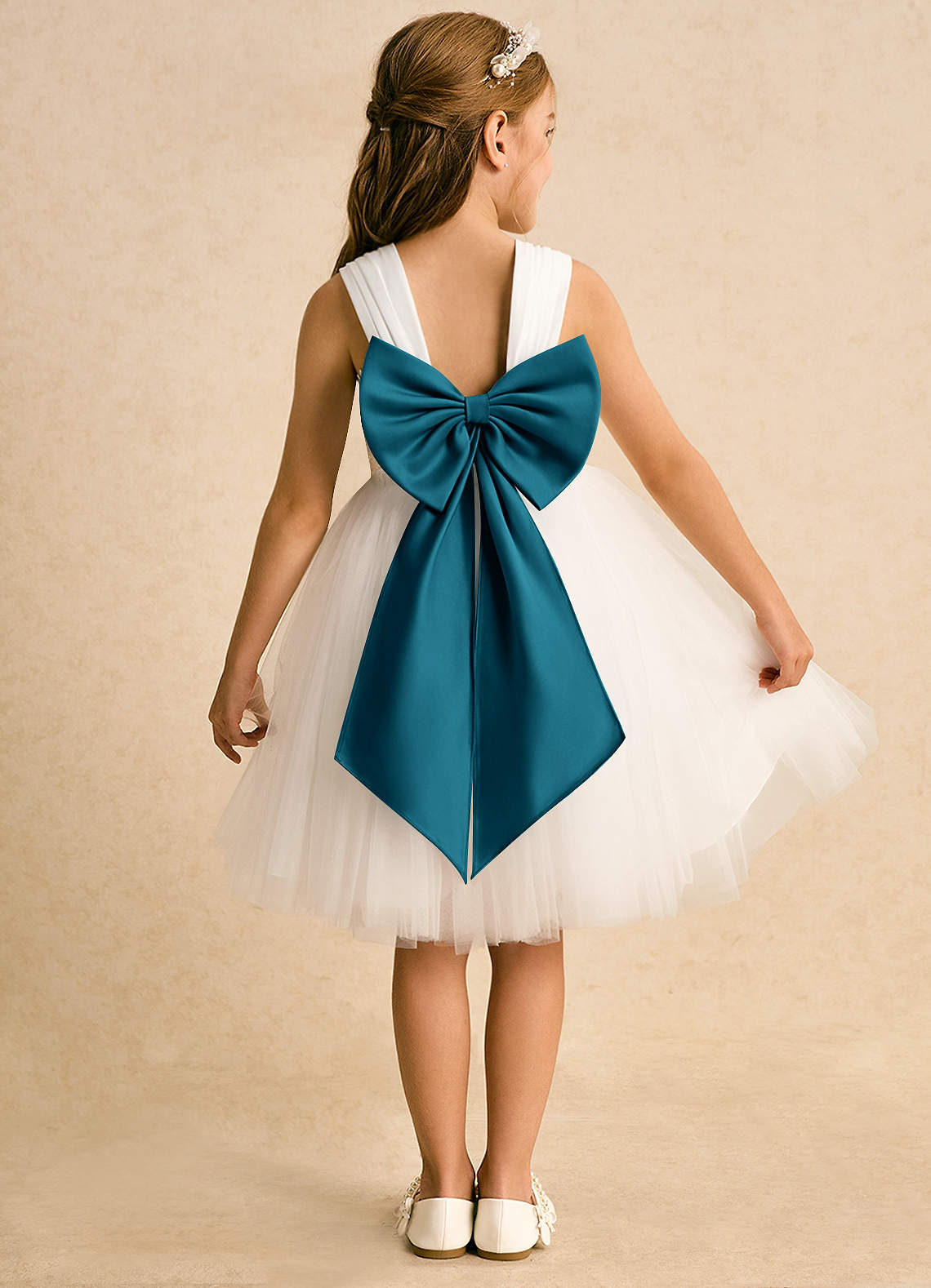 Azazie Dimple Blumenmädchenkleider Ballkleid Spitze Tüll Kleid Elfenbein Tintenblau image1