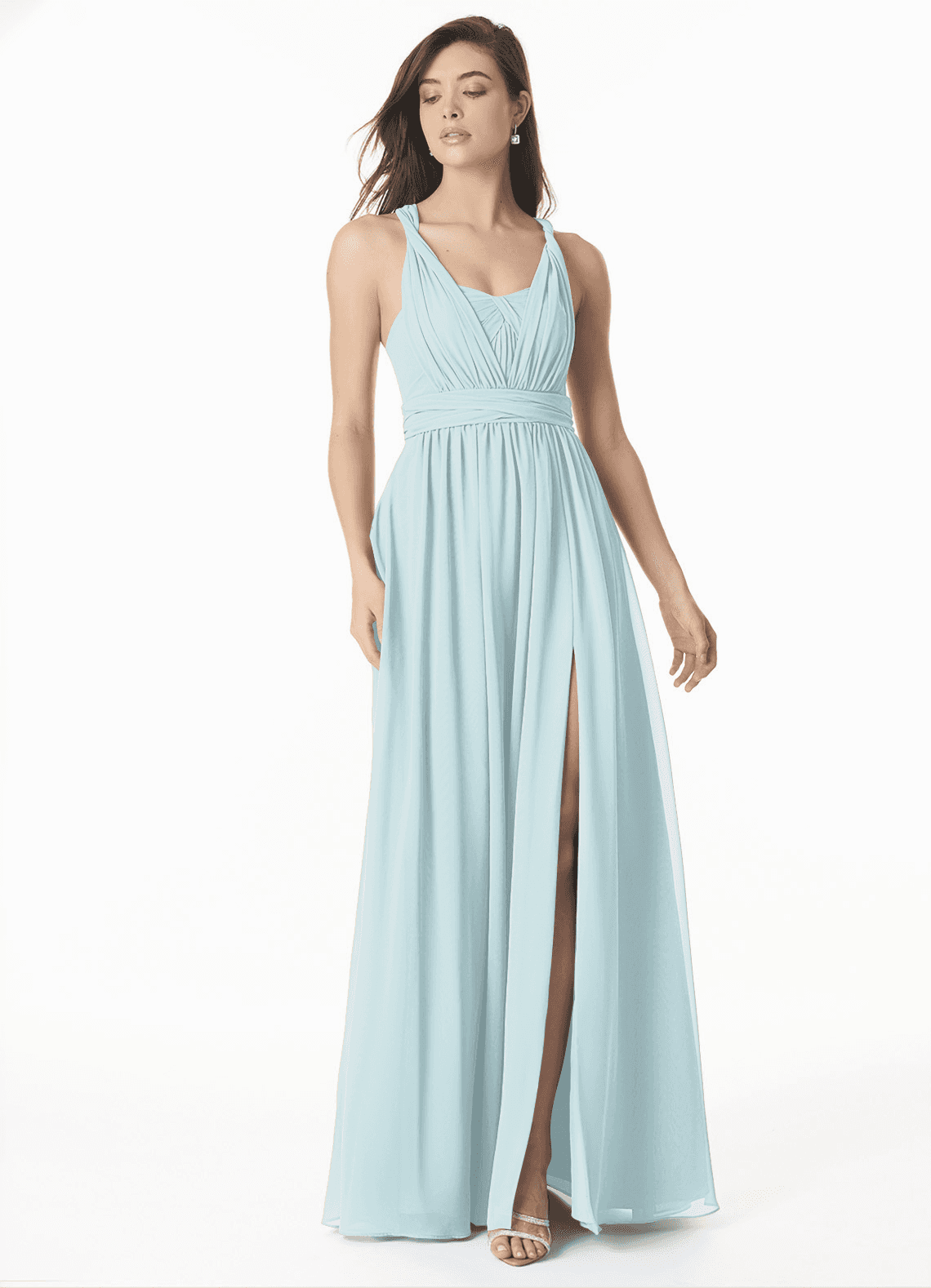 Azazie Olani Bridesmaid Dresses Mist A-Line Off the Shoulder Chiffon Convertible Dress image1