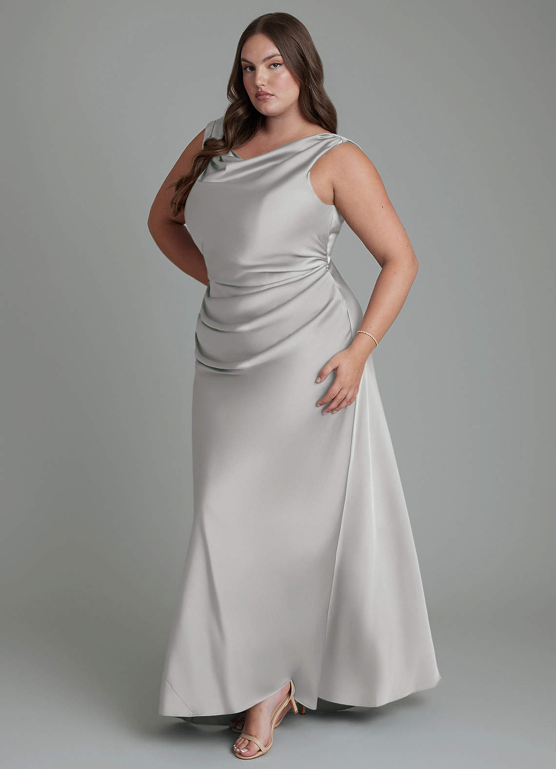 Azazie Kieryn Bridesmaid Dresses Silver Mermaid Pleated Stretch Satin Dress image10