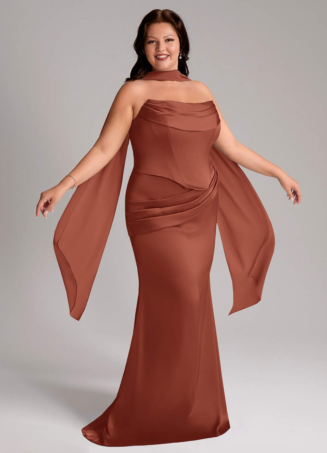 Azazie Sorrel Bridesmaid Dresses Auburn Mermaid Strapless Stretch Satin Convertible Dress image8