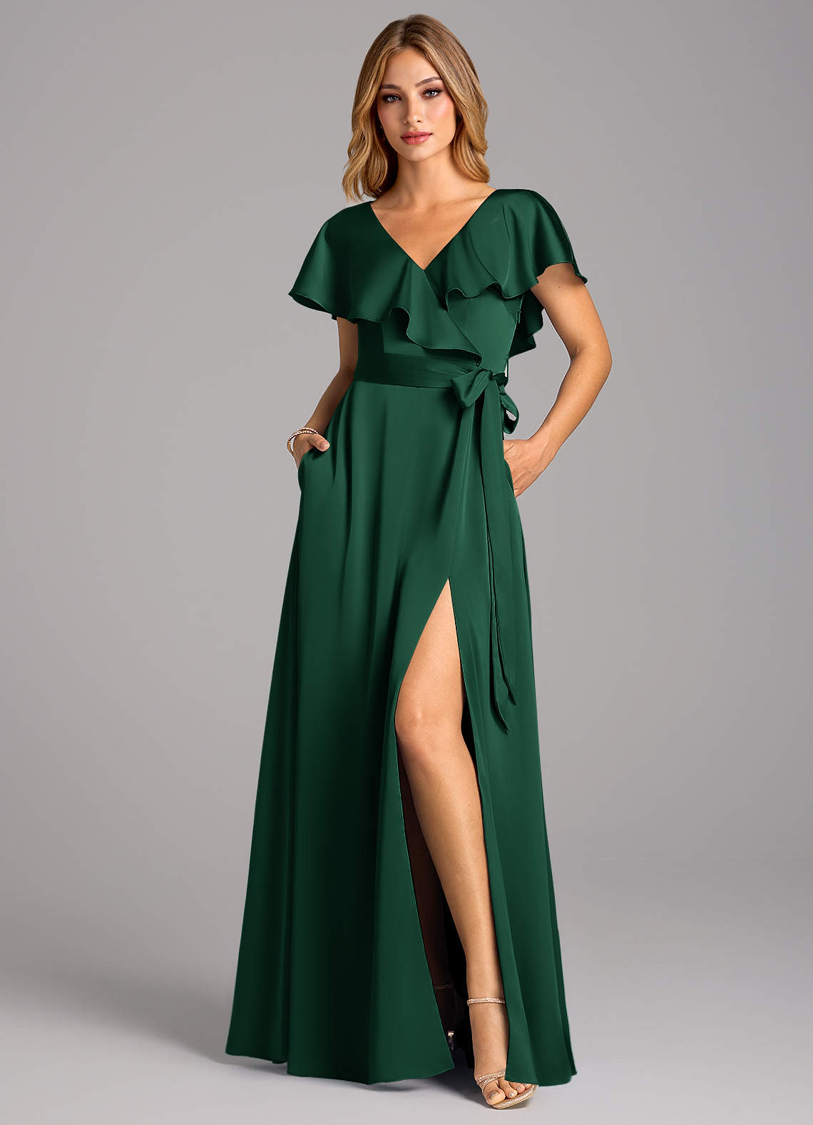 Azazie Lainey Dark Green Stretch Satin Bridesmaid Dresses | Azazie DE