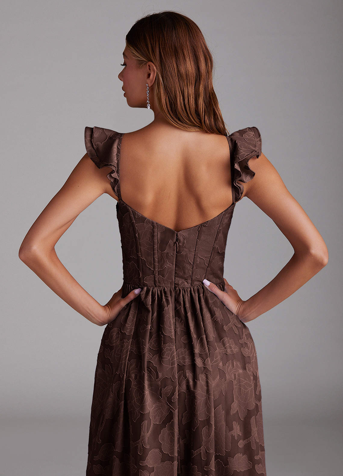 Azazie Denisse Vestidos de madrinha de casamento Vestido Ganache de Esgotamento Floral de Linha A com Ruched image5