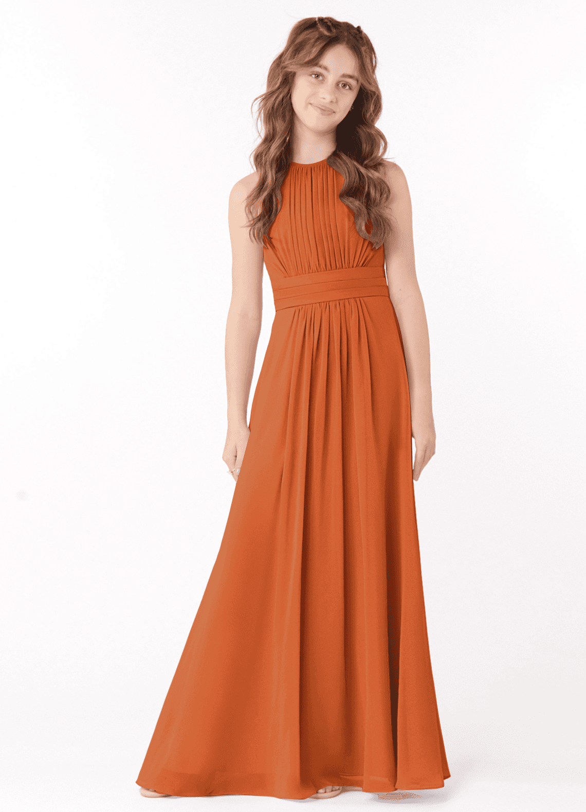 Azazie Bonnie Junior Cinnamon A-Line Pleated Chiffon Dress image1
