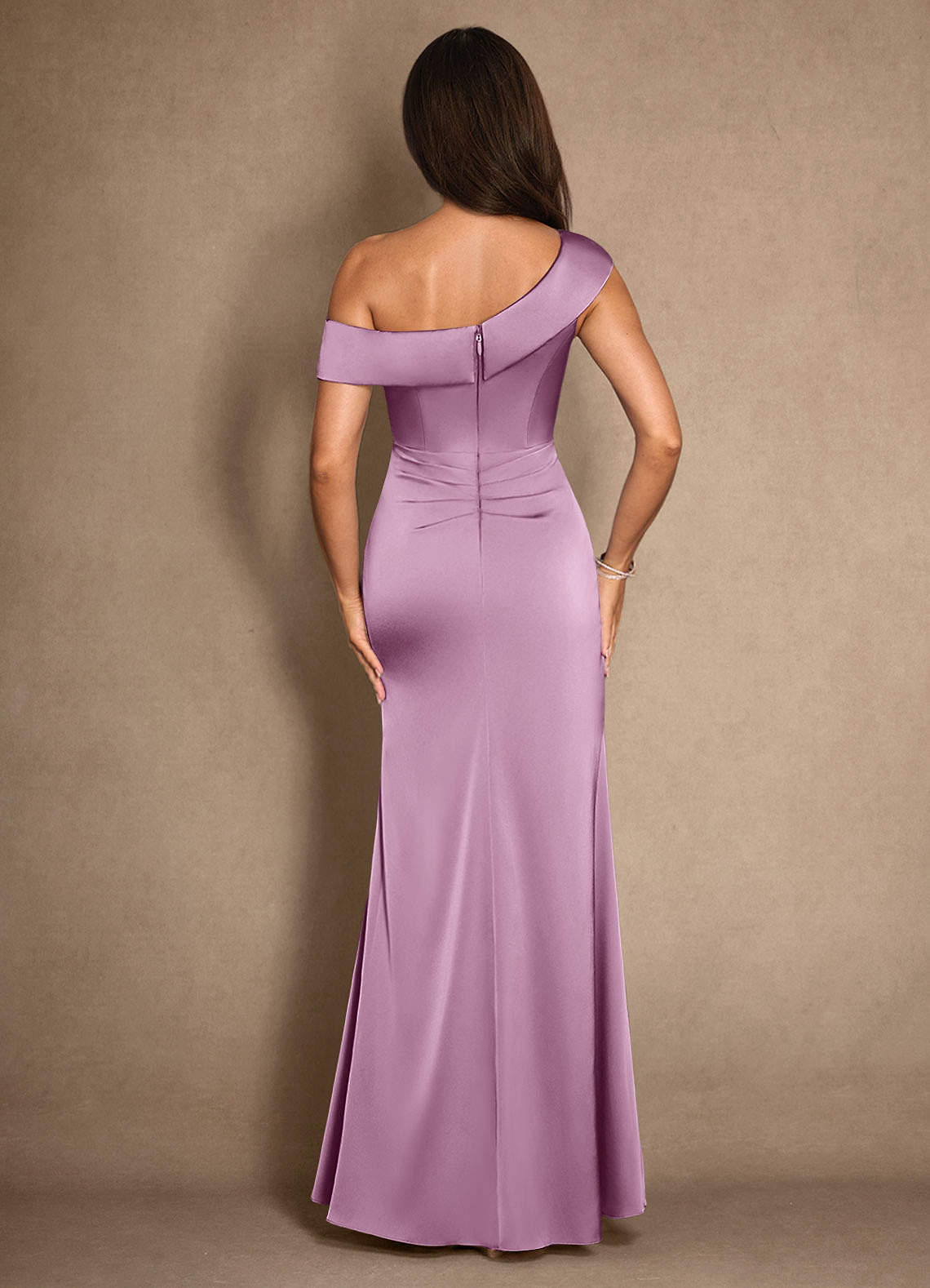 Azazie Hamptons Mother of the Bride Dresses Wisteria A-Line Pleated Stretch Satin Dress image1