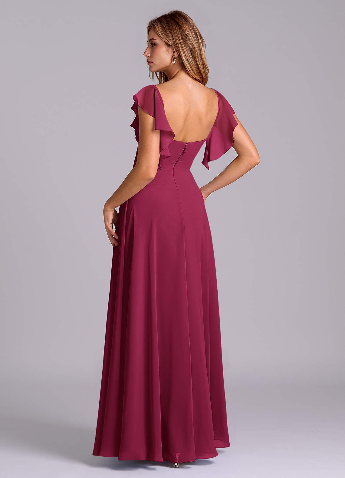 Azazie Leilani Bridesmaid Dresses Burgundy A-Line Pleated Chiffon Dress image4
