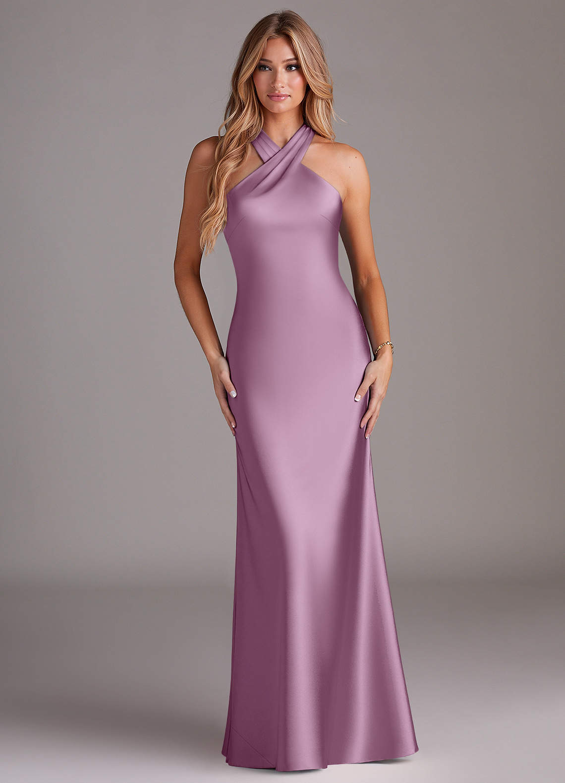 Azazie Doretta Brautjungfernkleider Meerjungfrau-Linie Plissee Stretch-Satin Kleid Blauregen image1