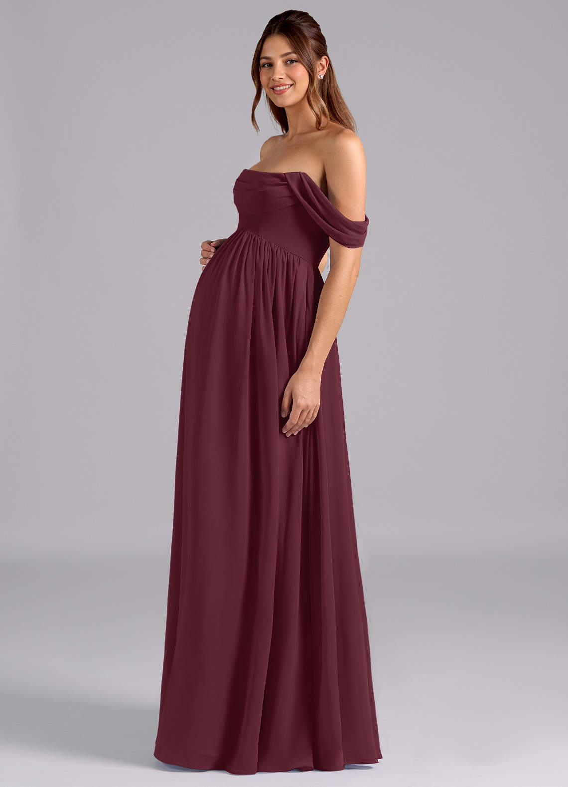 Azazie Saige Maternity Bridesmaid Dresses A-Line Pleated Chiffon Floor-Length Dress image4