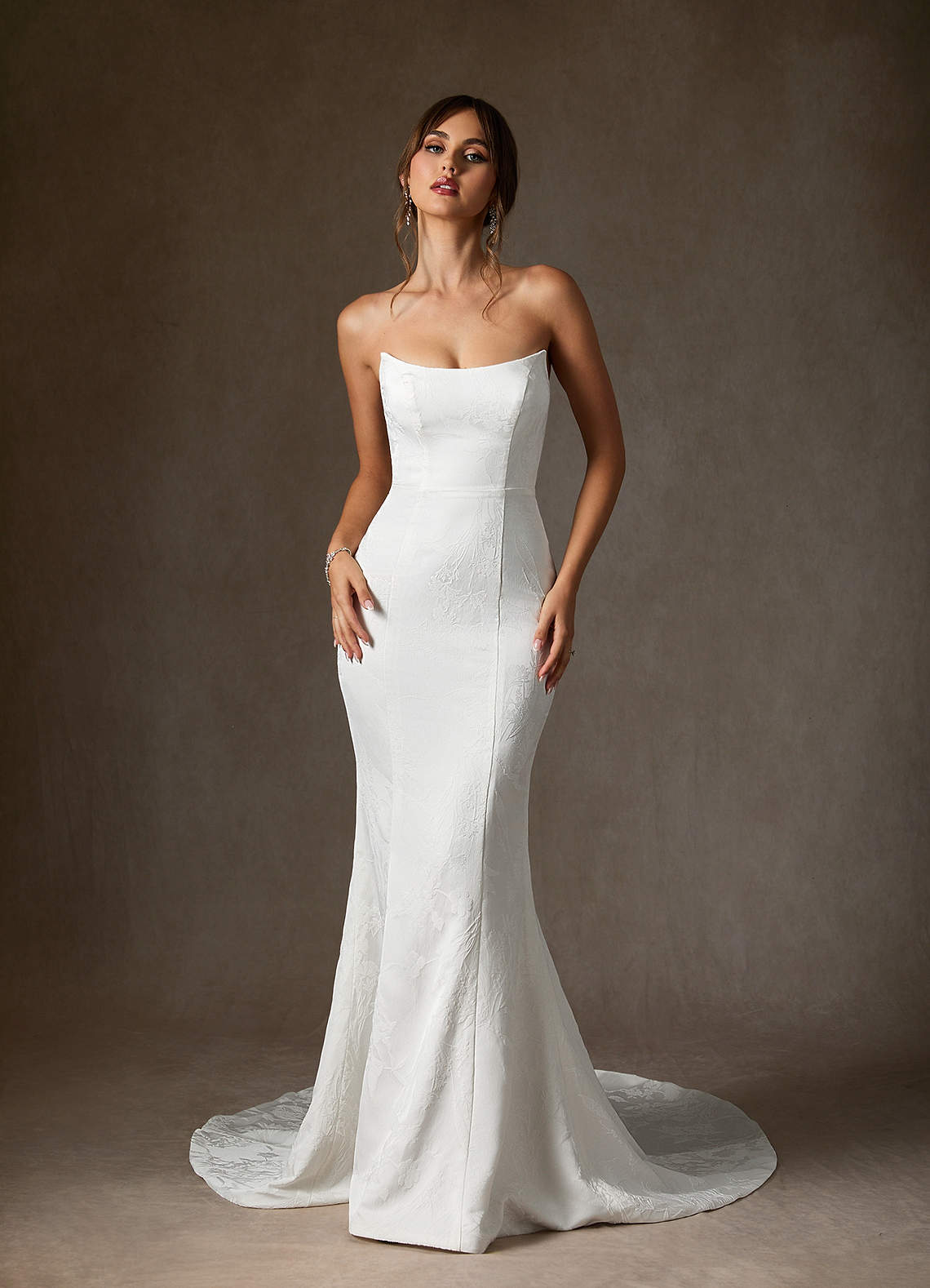 Azazie Serephina Wedding Dresses Diamond White Mermaid Strapless Floral Jacquard Dress image6