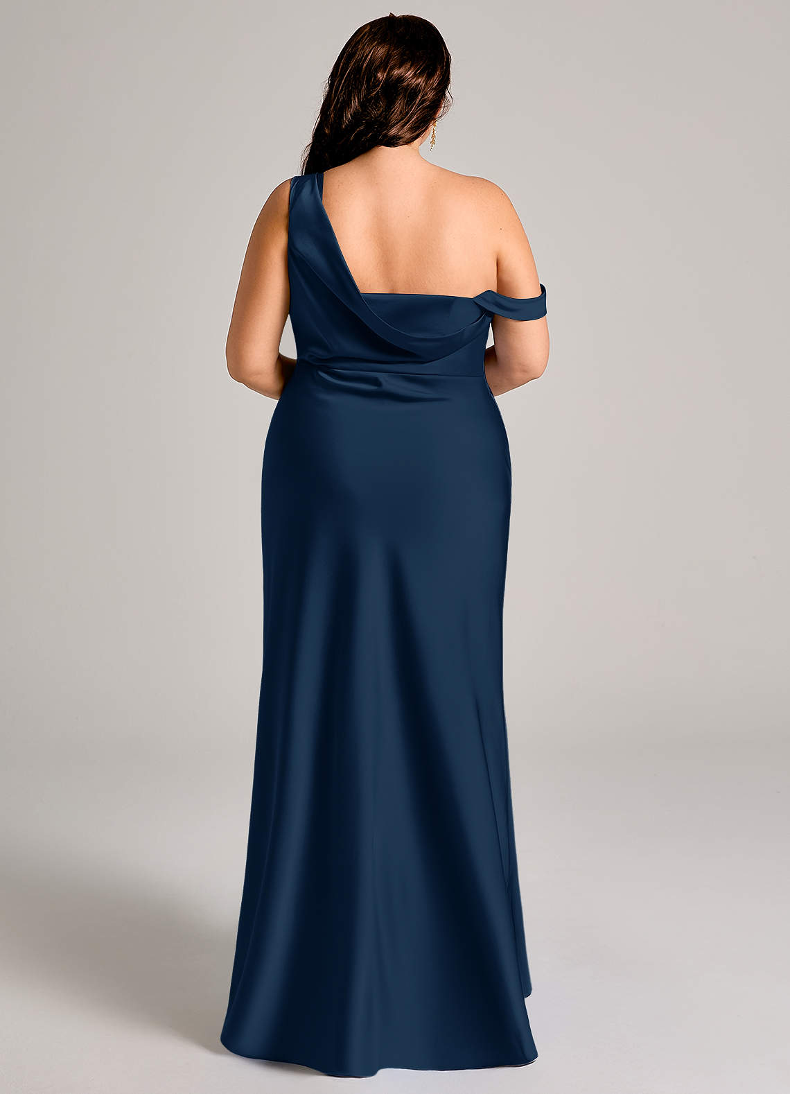 Azazie Madelyn Bridesmaid Dresses Dark Navy Mermaid One Shoulder Stretch Satin Convertible Dress image15
