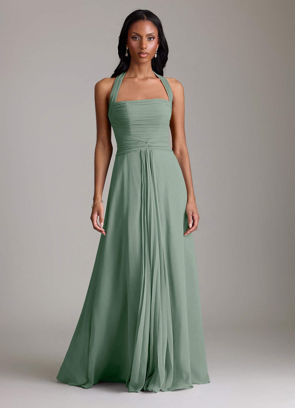 Azazie Clarisa At-home Try On Dresses Dusty Rose A-Line Pleated Chiffon Dress image4