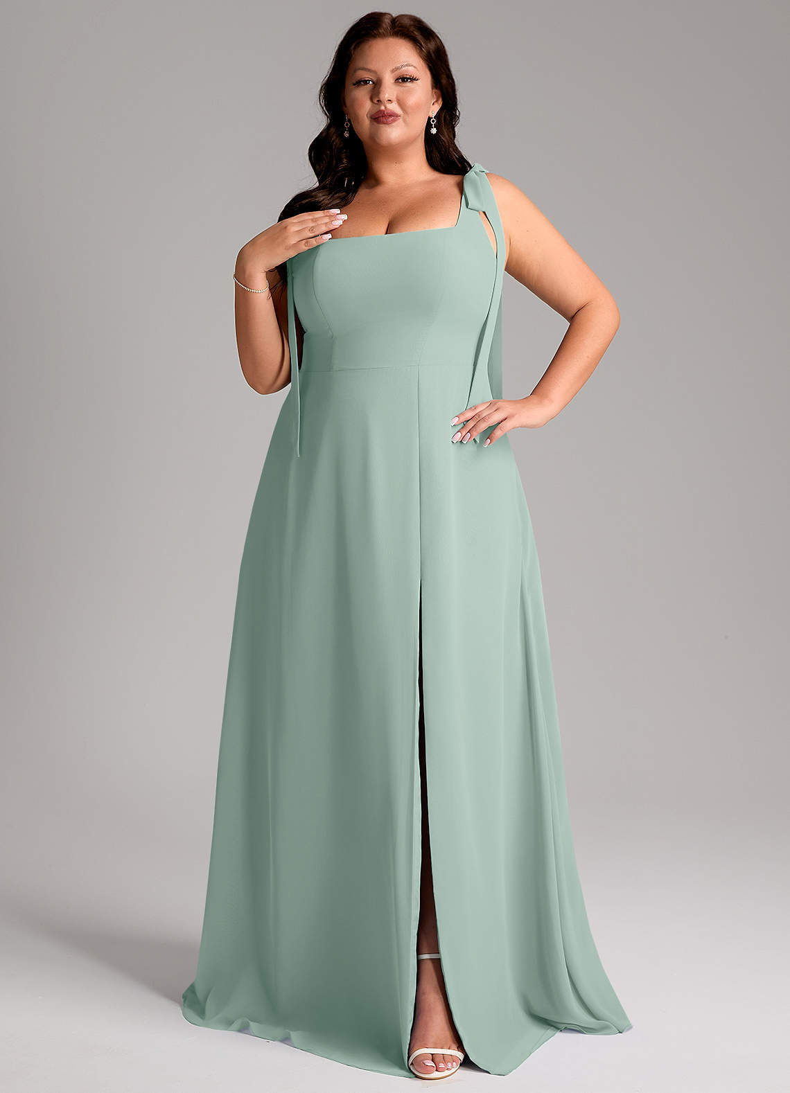 Azazie Debra At-home Try On Dresses Agave A-Line with Pockets Chiffon Convertible Dress image12