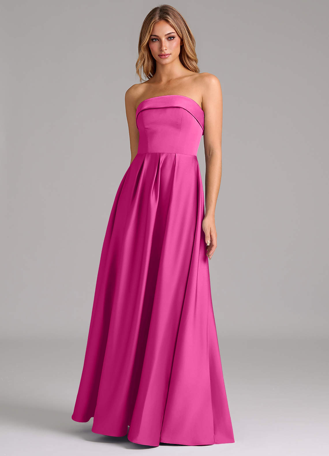 Azazie Lucienne Brautjungfernkleider Wandelbar A-Linie Schulterfrei Stretch-Satin Kleid Fuchsia image1
