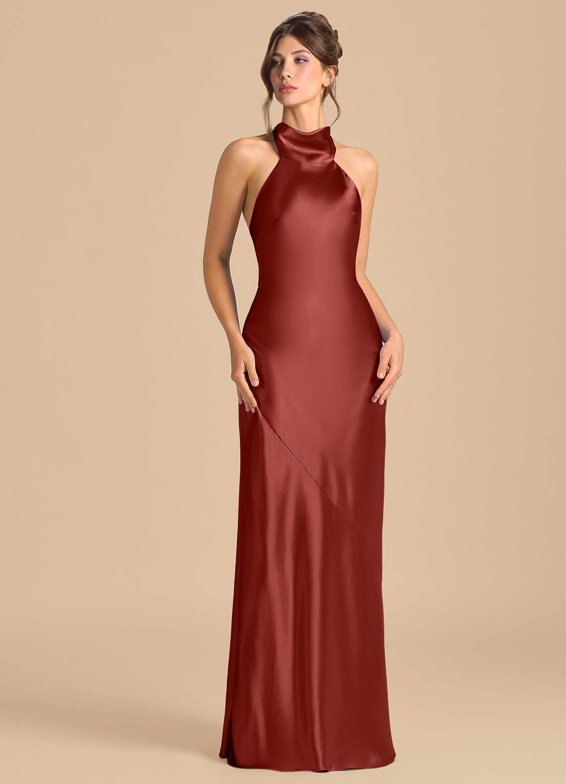 Azazie Velli Essayer des robes à la maison Robe Fourreau en Satiné métallisé Col Haut Bleu Ciel image1