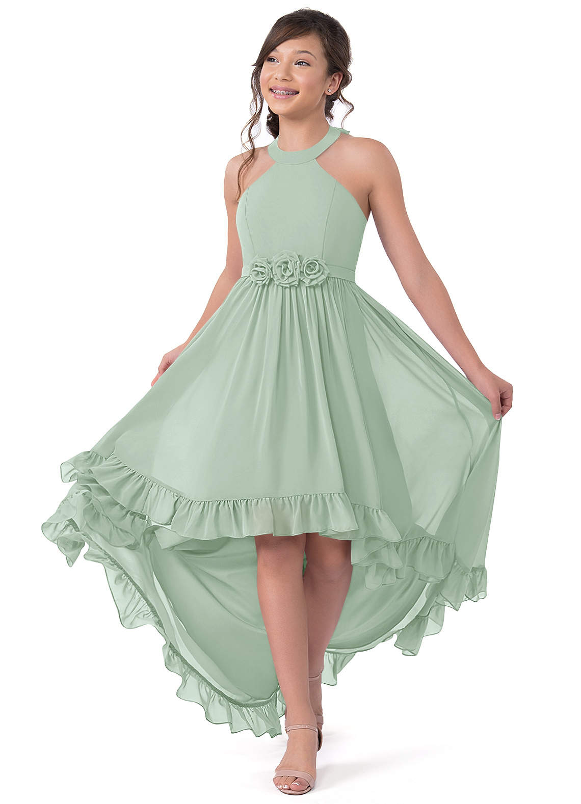 Azazie Hermione Vestido de Agave de Gasa/ Chiffon de Acampanado image1