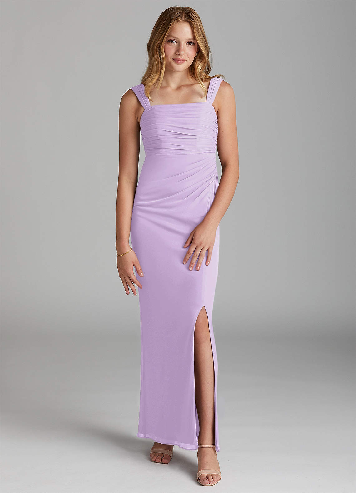 Azazie Jesaphine Junior Lilac Sheath Pleated Mesh Dress image1