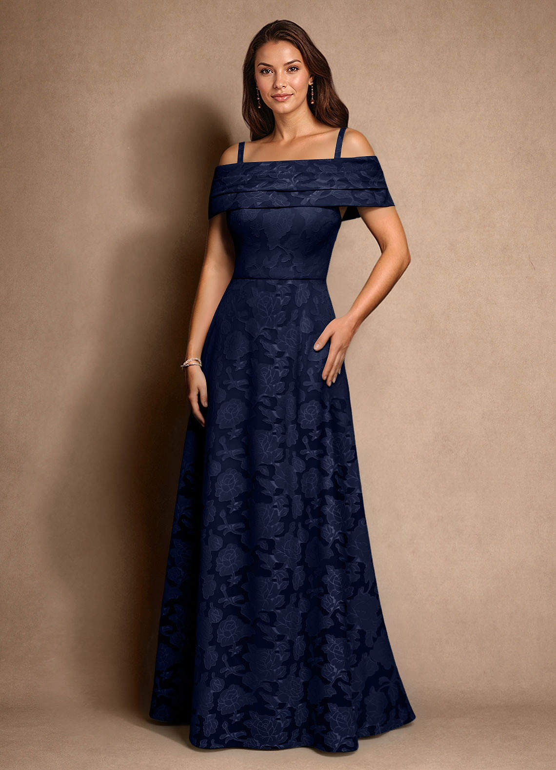 Azazie New Britain Mother of the Bride Dresses Dark Navy A-Line Pleated Floral Burnout Dress image3