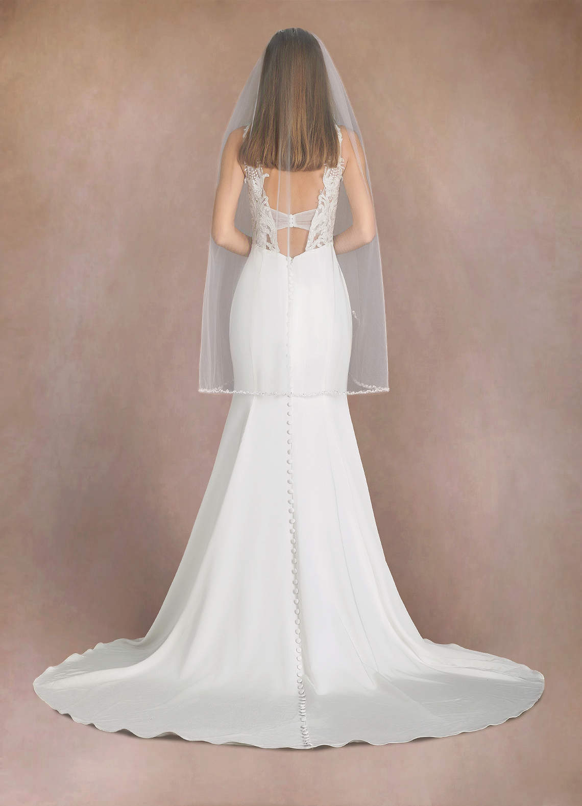 front Sheena Beads Fingertip Length Veil