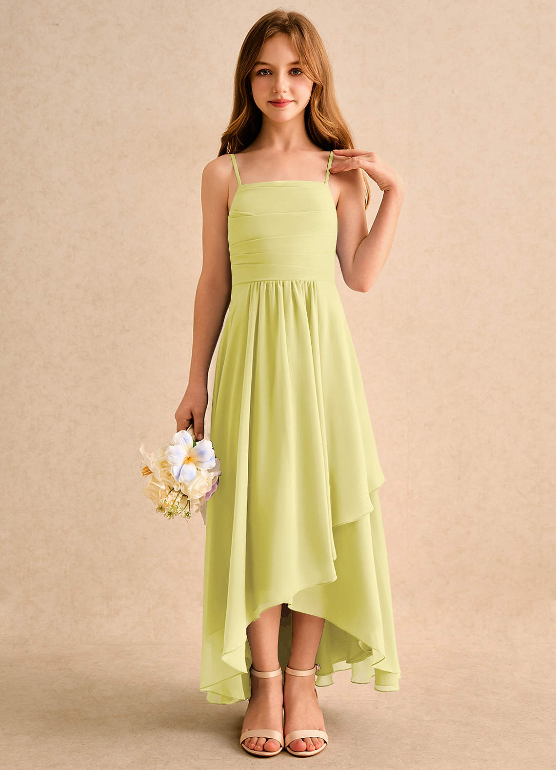 Azazie Twilight Dance Girls Formal Flower Girl Dresses Lemon Sorbet A-Line Pleated Chiffon Dress image4
