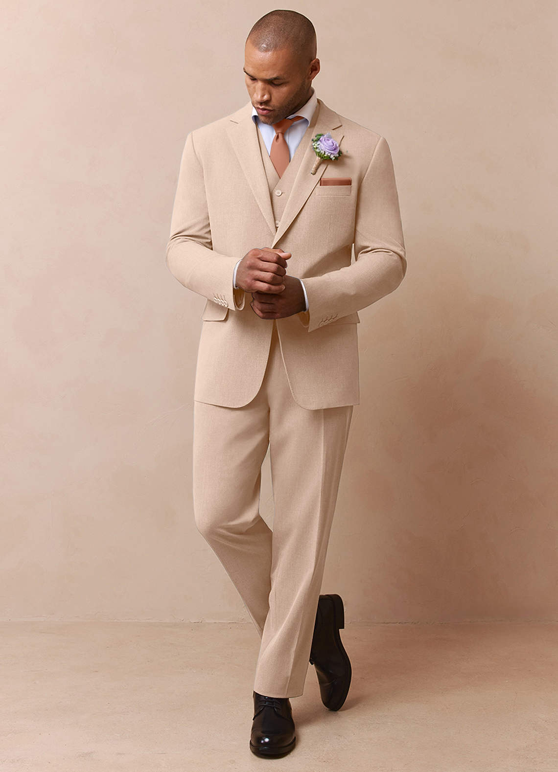 front Savile Tan Wool Blend 3-Piece Suit