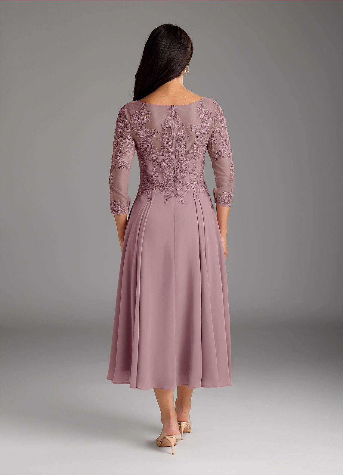 Azazie Marge Mother of the Bride Dresses Dusty Rose A-Line Scoop Lace Chiffon Dress image2