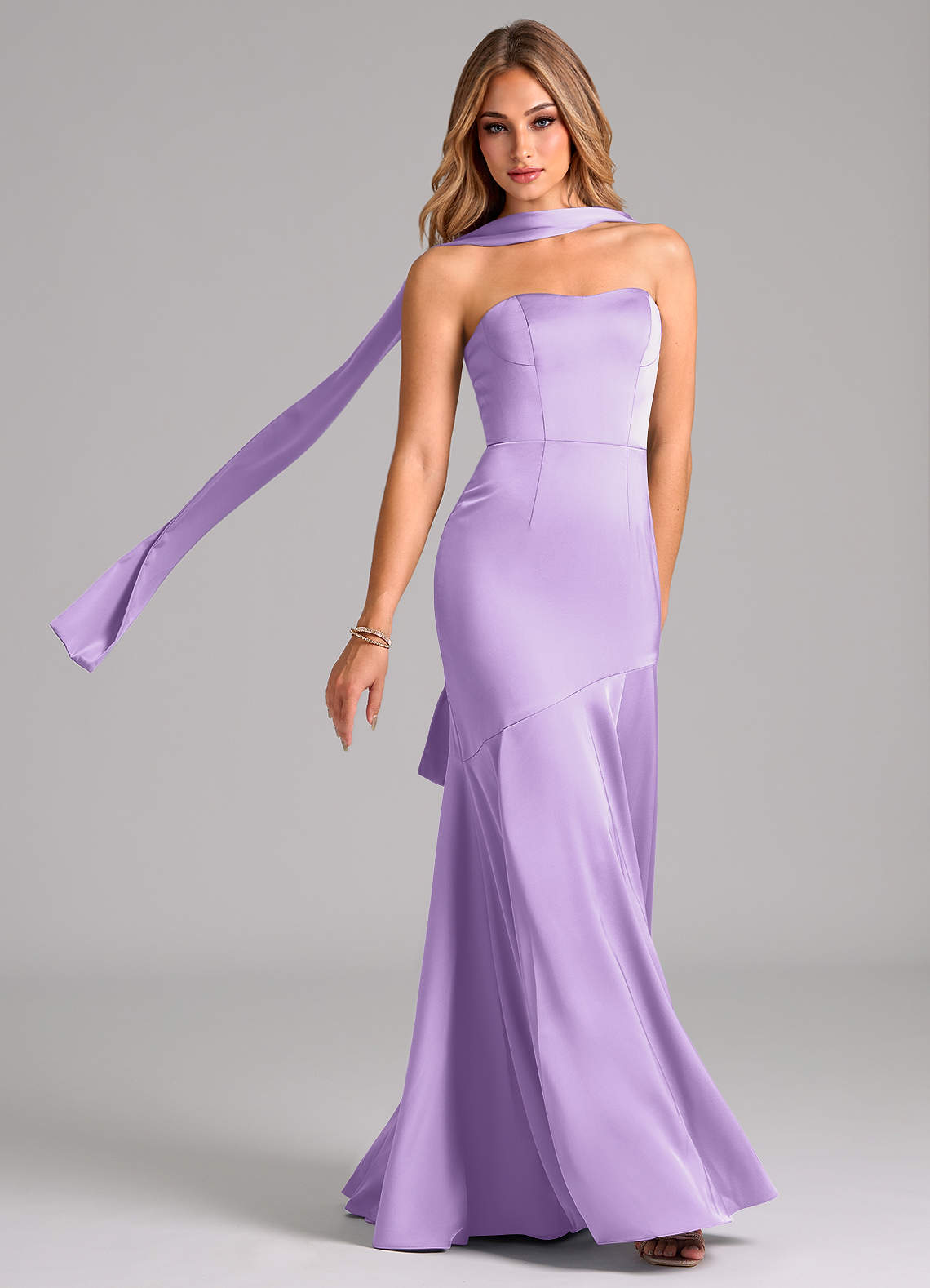 Azazie Shiloh Bridesmaid Dresses Lilac Mermaid Strapless Stretch Satin Convertible Dress image1