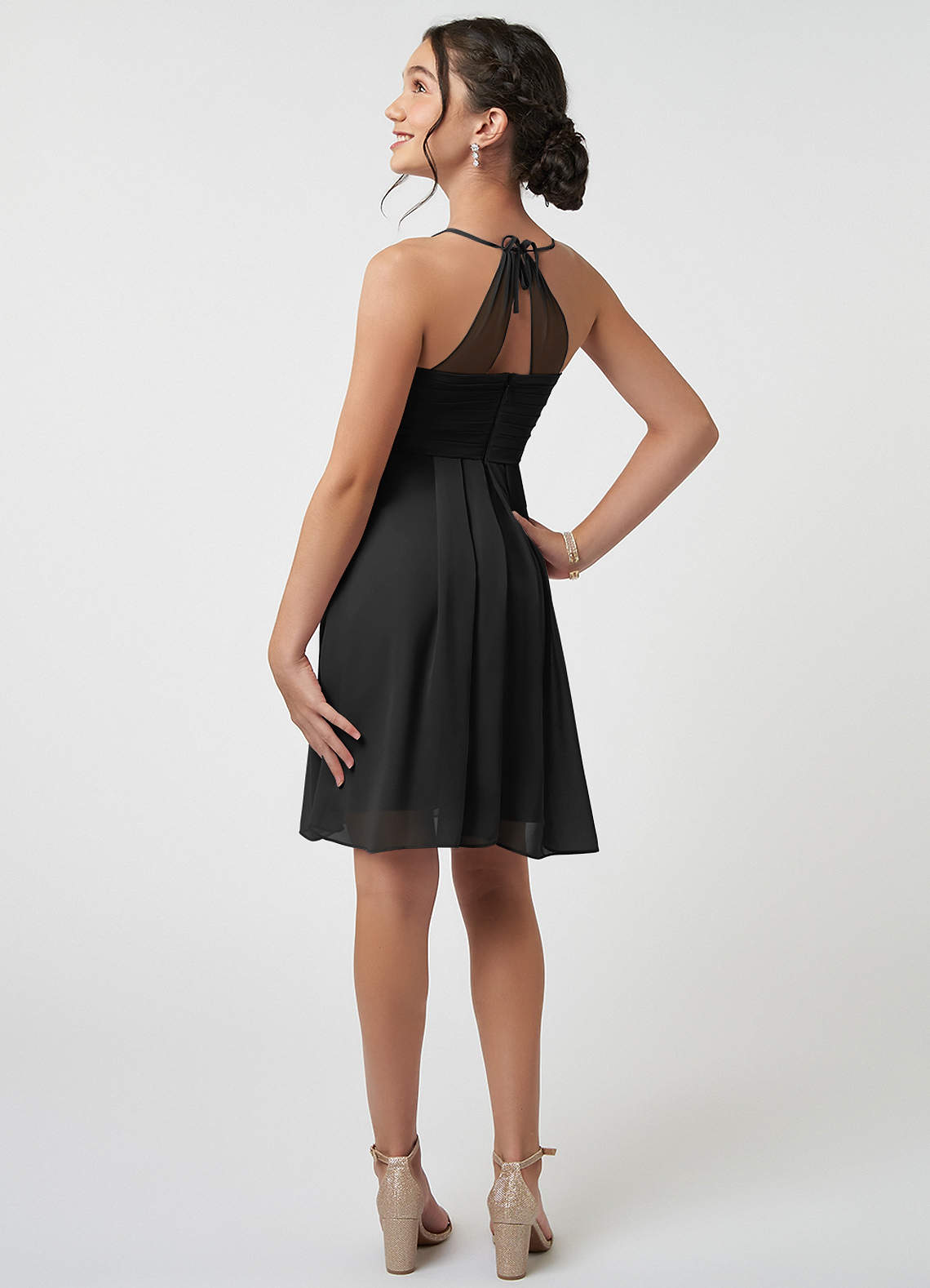 ginny bridesmaid dress Azazie A-Line/Princess Halter Neck Mini Chiffon Junior Dresses Dazy Tall Tall Women's Geometric Long Dresses Size:US 13.5-14 / UK 13 The Ginny chiffon bridesmaid