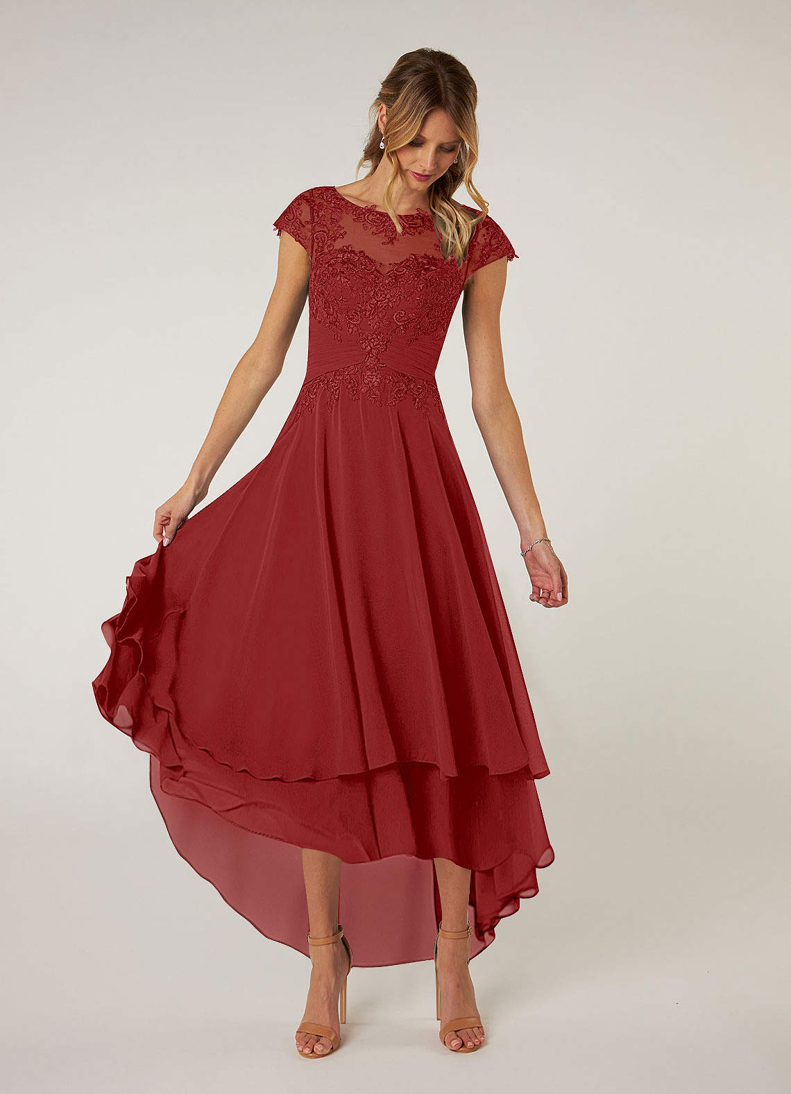 Azazie Shonda Mother of the Bride Dresses Rust Lace Chiffon Dress image1