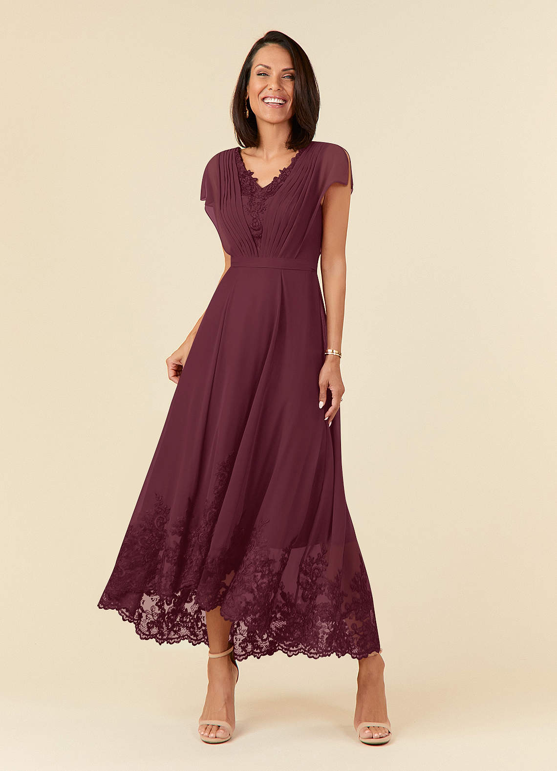 Azazie Palana Mother of the Bride Dresses Cabernet A-Line Lace Chiffon Dress image1