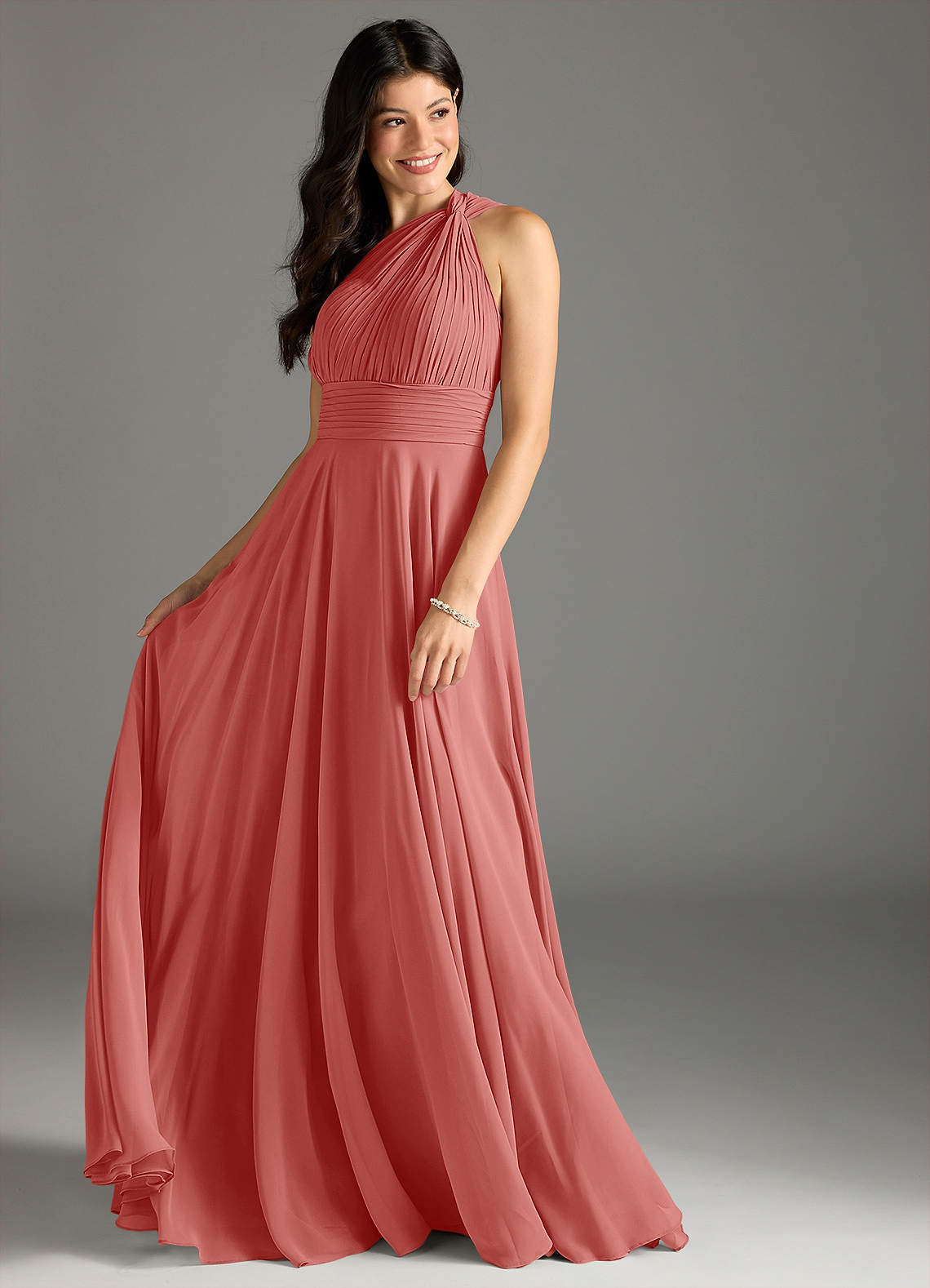 Azazie Charlize Robes de demoiselle d'honneur Robe Trapèze en Mousseline de soie Une épaule Antique Rose image2