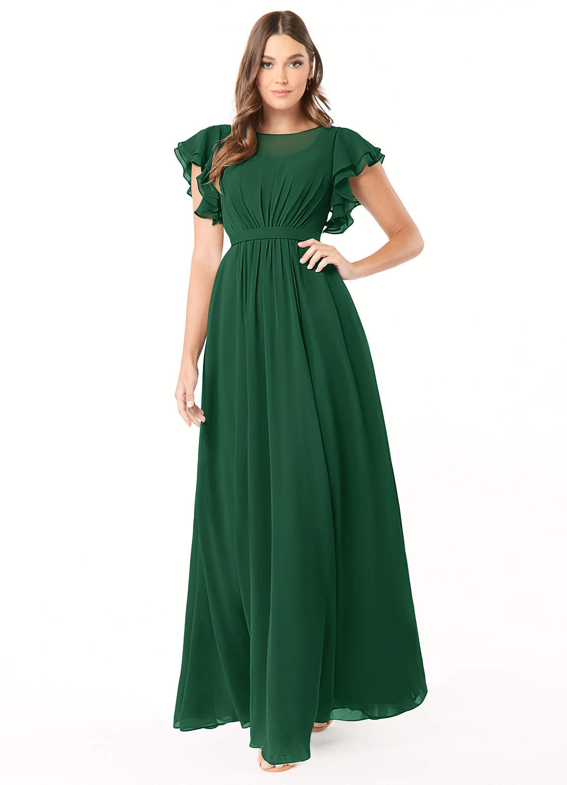 Azazie Daphne Dark Green Modest Bridesmaid Dresses | Azazie