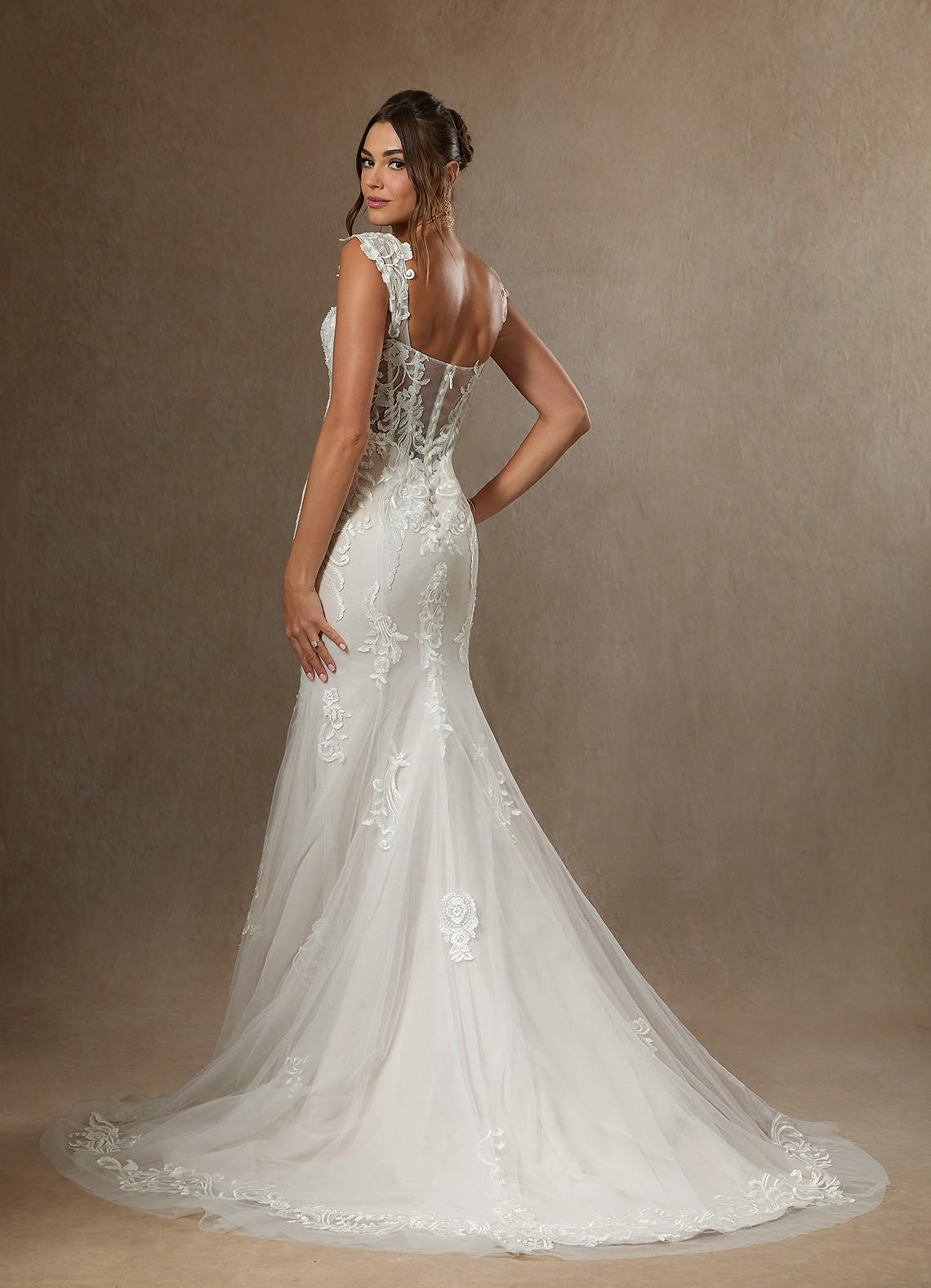 Azazie Roux Robes de mariée Robe Sirène en Satin Paillettes Blanc De Diamant image7